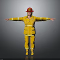 Yellow Firefighter Protective Uniform With Red Helmet And Reflective Safety Strips