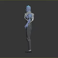 Futuristic Sci-Fi Character With Blue Glowing Head And Mechanical Armor Design 3d model