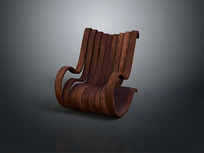 Modern Wooden Stool With Unique Curved Design And Striped Planks Armrests 3d model