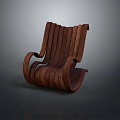 Modern Wooden Stool With Unique Curved Design And Striped Planks Armrests