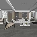 Elegant Modern Living and Dining Room With Sectional Sofa Marble Coffee Table And Dining Chairs