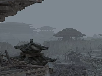 Traditional Ancient Chinese Architecture With Classic Tile Roof And Overhanging Eaves Design 3d model