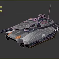 Futuristic Tank With Long Cannon Rotating Turret Armored Tracks And Metallic Surface