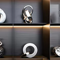 Stylish Decorative Ornaments Set With Illuminated Black Display Shelves And Diverse Shapes