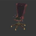 Luxury Leather Office Chair With Tufted Back Wooden Armrests And Metal Casters