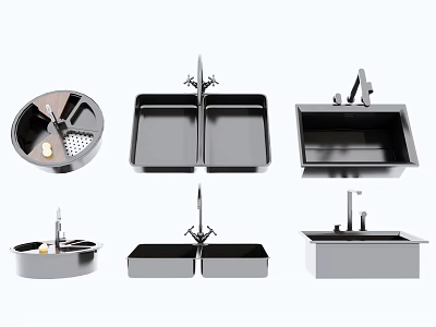 Stainless Steel Kitchen Sink Designs With Double Single Bowl And Drainer Basket Faucet 3d model