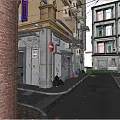 Modern Commercial Street With Tall Buildings Colorful Signs Decorative Awnings And Storefronts