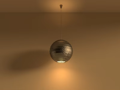 Silver Spherical Chandelier Hanging From Ceiling With Light Colored Wall Illuminating Warm Light 3d model