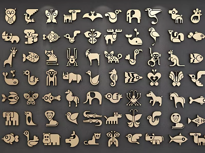 Assorted Wooden Wall Decor With Various Animal Shapes And Creative Patterns 3d model