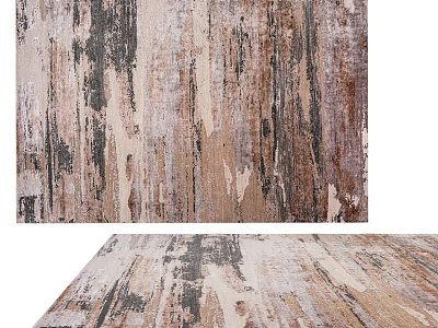 Distressed Square Rug With Wood Like Texture And Brown Beige Black Tones 3d model