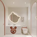 Cute Modern Bathroom Interior Design With Bear Shaped Mirror Vanity And Toilet