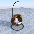 Outdoor Hanging Garden Ornament With Bird Nest Shaped Woven Design White Cushion And Metal Stand