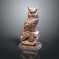 Detailed Bronze Owl Statue Perched On Open Book With Circular Base