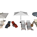 Stylish Lounge Chairs With Different Colors And Sun Umbrellas For Outdoor Use