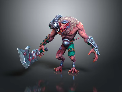 Fierce Mythical Creature Warrior Character Wielding Giant Axe With Red Skin And Clawed Feet 3d model