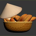 Orange Crescent Shaped Food In Textured Bowl With Conical Lid