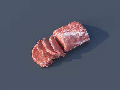 Fresh Raw Meat Slices With Marbled Texture On Gray Background Surface 3d model