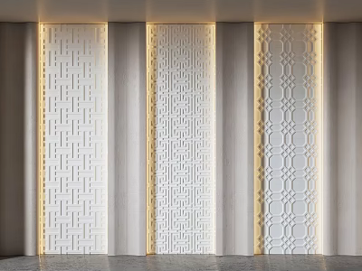 Three Modern White Wall Panels With Intricate Geometric Patterns And Lighting 3d model