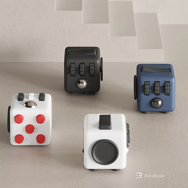 Small Square Dice Shaped Boxes Featuring Red Dots Black Blue And White Color Designs 3d model 