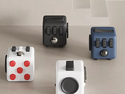 Small Square Dice Shaped Boxes Featuring Red Dots Black Blue And White Color Designs 3d model