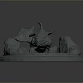 Mythical Creature 3D Sculpture With Finned Tail And Rock Base Display Art