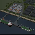 Modern Road Infrastructure with Intersection Cranes Containers Storage Areas and Green Trees 3d model