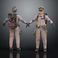 Two men in full body beige uniform with tactical gear standing front and back