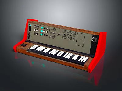 Wooden Frame Red Design Keyboard Instrument With Black White Keys And Control Panel 3d model