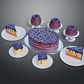 Delicious Purple Checkerboard Cake With Sliced Pieces And Creamy Dessert Cups