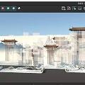 Traditional Chinese Interactive Zone With Scrolls Mountain Patterns Screens And Pavilions 3d model