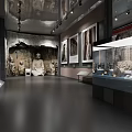 Cultural Center Interior With Exhibits Paintings Pottery And Display Cases