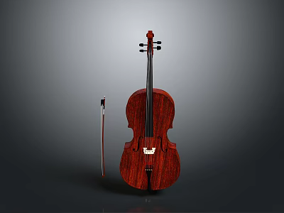 Classic Wooden Cello With Bow On Gray Background For Household Musical Use 3d model