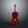 Classic Wooden Cello With Bow On Gray Background For Household Musical Use