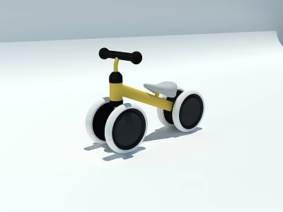 Modern Yellow And White Children's Tricycle With Black Handlebars And Wheels 3d model