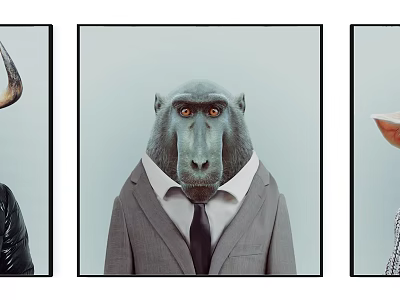 Animal Paintings Of Animal Heads Wearing Suits With Collared Shirts And Ties 3d model