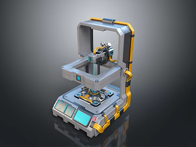 3D Mechanical Device Model With Gray Yellow Blue Accents Platform And Control Interface 3d model