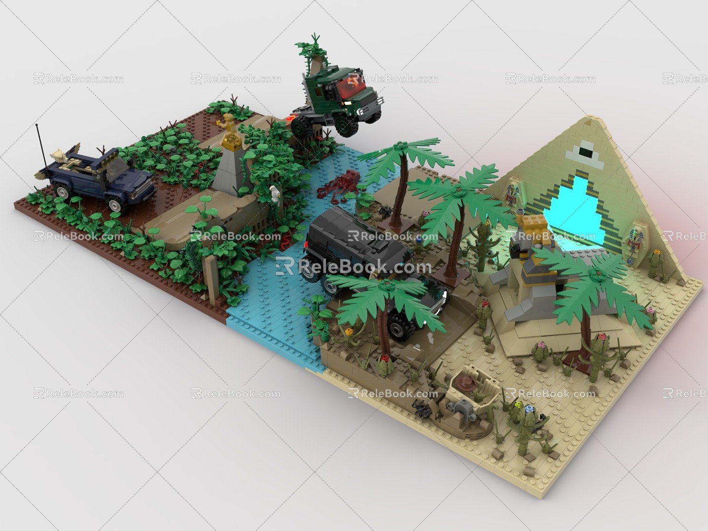 Lego toy desert scene creek river forest grassland green space 3d model