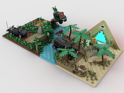 Lego toy desert scene creek river forest grassland green space model