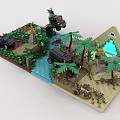 Lego Building Blocks Scene With Jungle Pyramid Vehicles River And Palm Trees