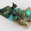 Lego toy desert scene creek river forest grassland green space 3d model