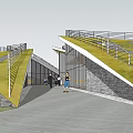 Green Roof Museum Building With Curved Pathways And Landscape Design