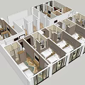 Hotel Guest Rooms Layout Design With Multiple Bedrooms Windows And Furniture Arrangement