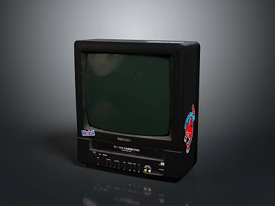 Vintage RCA ColorTron CRT Television With Green Screen And Cartoon Sticker 3d model