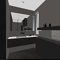 Modern Bathroom Interior Design With Gray Cabinets Glass Shower Partition Lighting Strips and Vanity