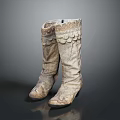 Elegant Light Colored Knee High Boots With Decorative Pattern And Vintage Style Design