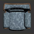 Elegant Vintage Blue Fabric Chair With Floral Pattern And Wooden Armrests