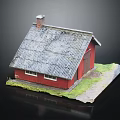 Red Residential House Model With Gray Roof Chimney Grass And Path
