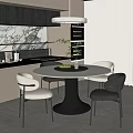 Modern Restaurant Interior With Black Cabinets White Marble Countertop Round Table And Beige Black Chairs