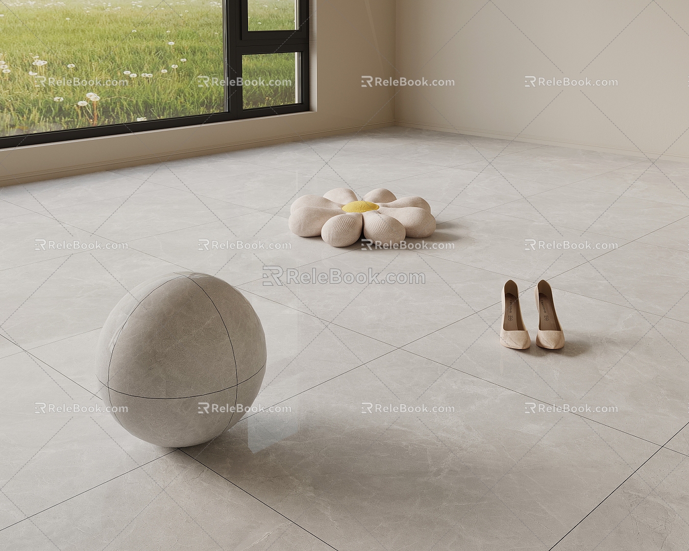 Warm gray stone floor tile floor cushion 3d model