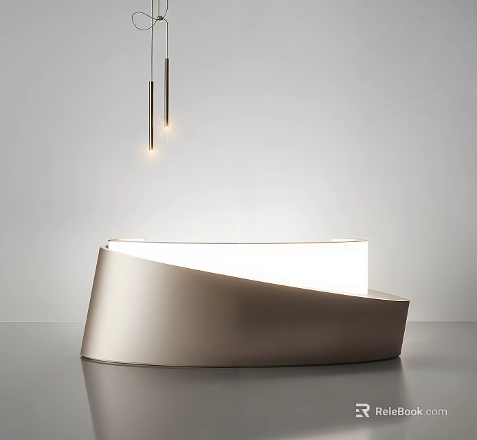 Modern Reception Desk With Smooth Curved Surface And Hanging Pendant Lights 3d model 